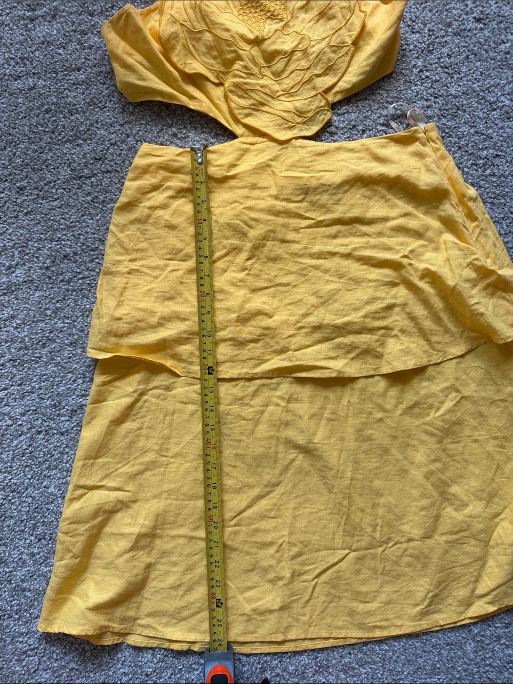 FARM Rio Yellow Cutout Halter Midi Dress Floral Appliqué Size L - Picture 3 of 8